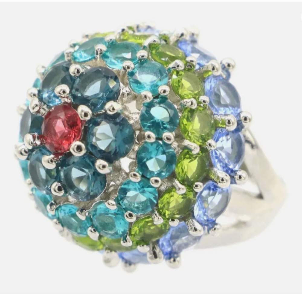 New multi color cz sterling silver dome ring